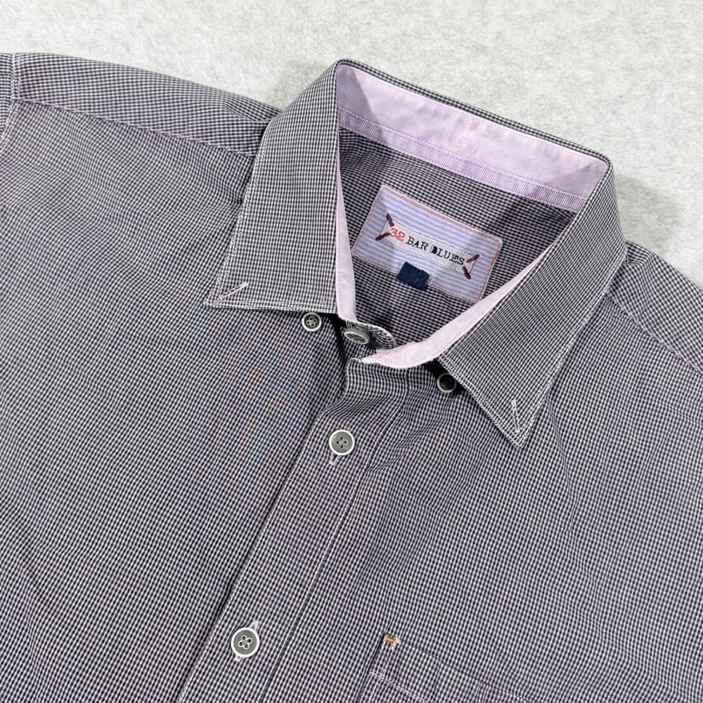 32 Bar Blues Mens‎ Large Purple Gingham Short Sleeve Cotton Button Down Shirt